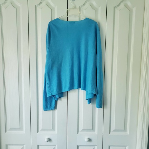 J. Jill Blue Linen Blend Draped Open Front Cardigan L Airy Soft Relaxed Modest - Picture 11 of 11